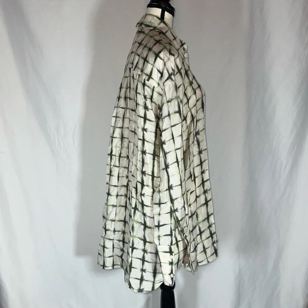 COS • 100% Silk Print Blouse **SEE MEASUREMENTS** Off-White Green Oversized - Picture 7 of 15